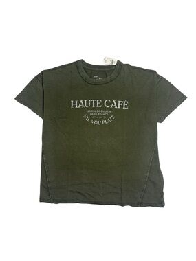 Aerie oversized Haute Café Graphic Tee in Olive Green